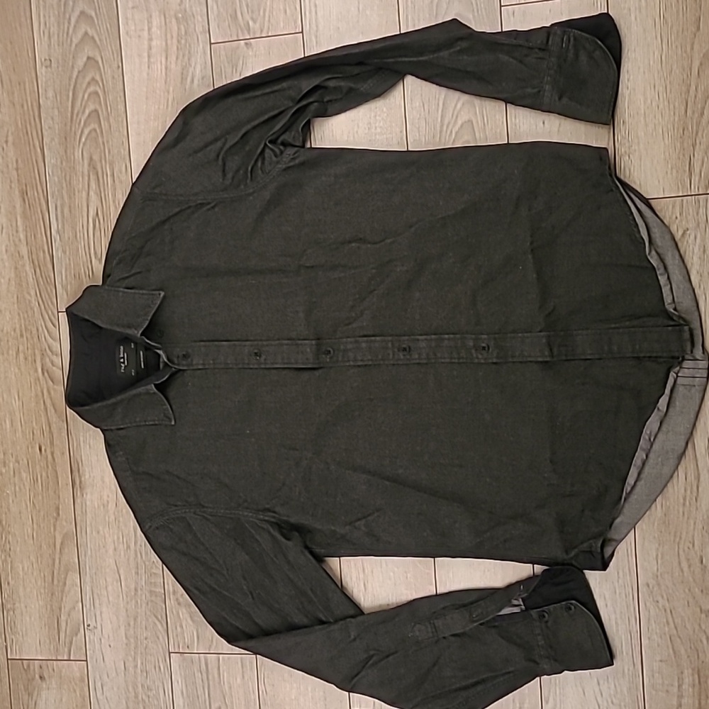 RAG & BONE Dark Grey Denim Cotton Blend Fit 2 Sz S Long Sleeve Button Down Shirt - Picture 4 of 10